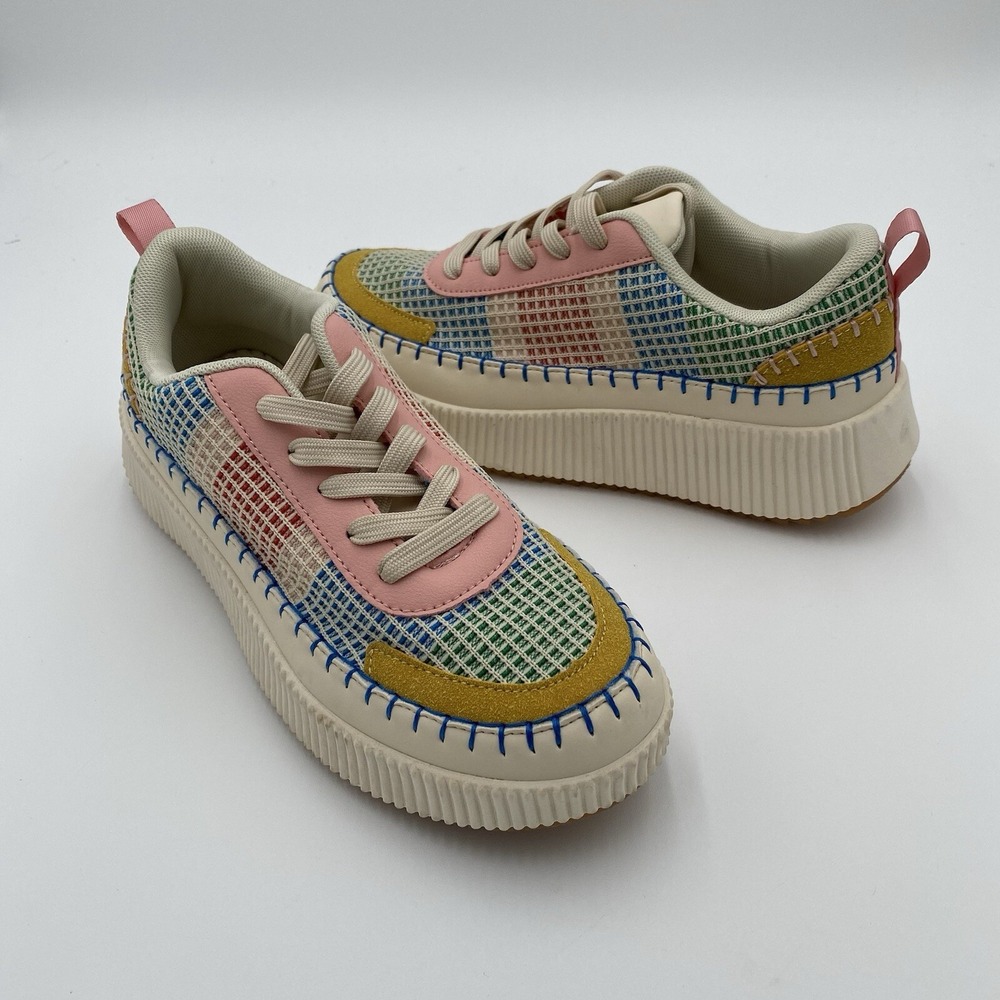 Nicole Miller Brita Patchwork Stitch Platform Lace Up Tennis Shoes Sneakers NWOT